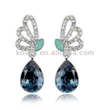 Butterfly wings diamonds jewelry blue sapphire drop stone earrings white gold wedding earring